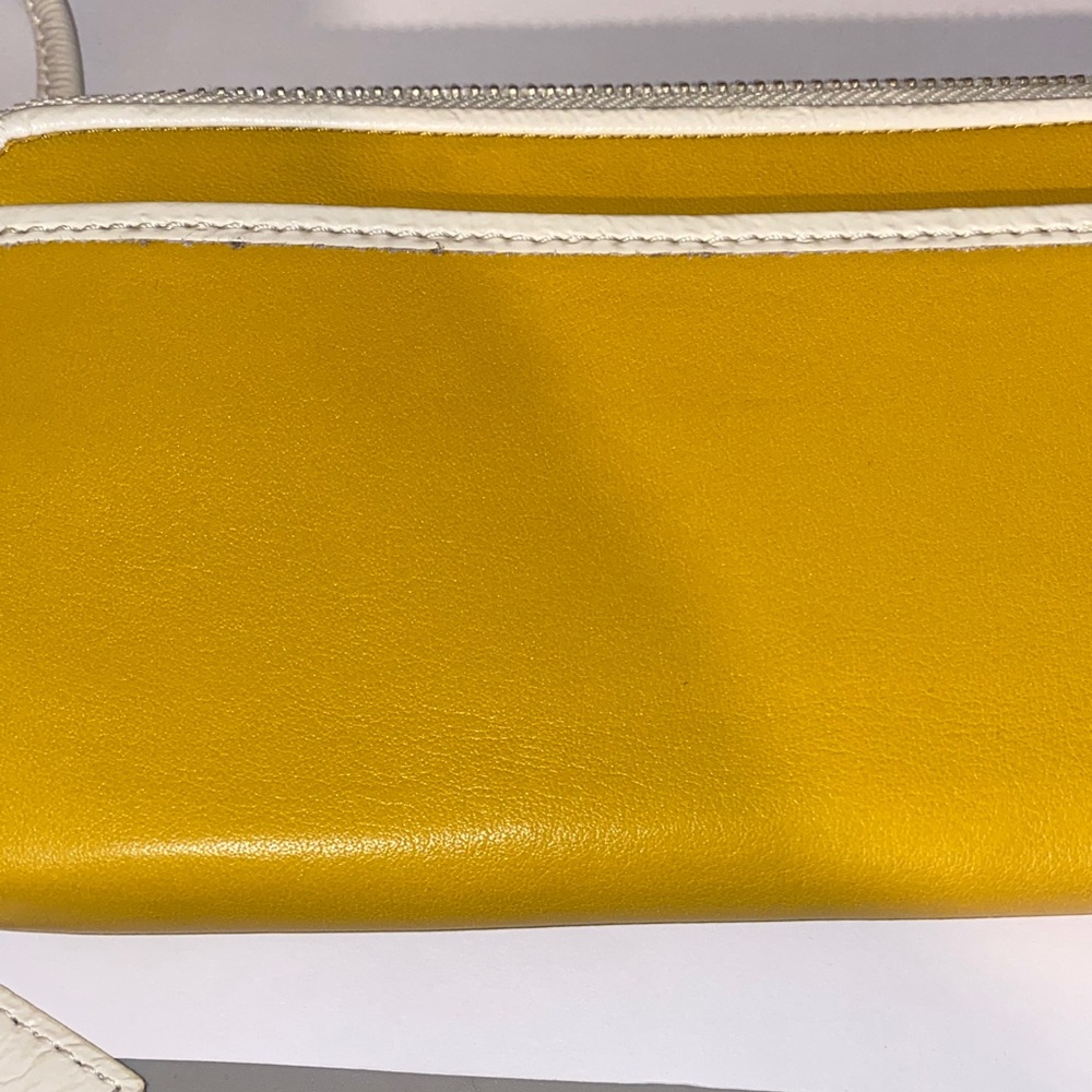 Coach Poppy Mustard Yellow & Cream Wristlet Wallet with Ocelot interior - Picture 14 of 16